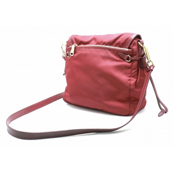 Prada Wine Bag Shoulder Porpora Crossbody Nylon Red Leather - Picture 1 of 9